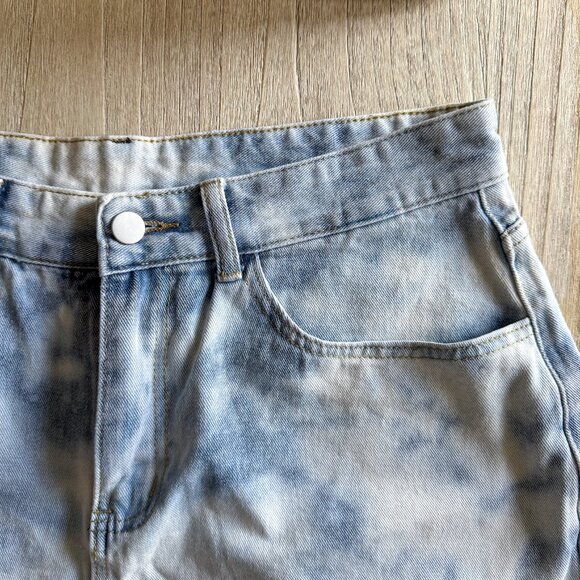 ๐ To0o Tired โ M+S Original Upcycled Denim Shorts with Embroidered Patches - Picture 3 of 5